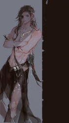Rule 34 | 1boy, abs, absurdres, arm tattoo, black hair, braid, braided ponytail, closed mouth, collarbone, crossed arms, erenyegaerenyeg, eyepatch, highres, hua cheng, jewelry, long hair, looking at viewer, male focus, messy hair, necklace, solo, standing, tattoo, tianguan cifu, topless male, very long hair, wavy hair