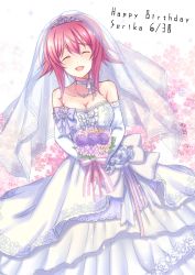 Rule 34 | 1girl, ^ ^, ^o^, absurdres, breasts, bridal veil, chaos;child, closed eyes, dress, highres, looking at viewer, nishijou myu, onoe serika, red hair, smile, solo, veil, wedding dress