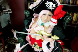 Rule 34 | 1girl, breasts, captain liliana, captain liliana (cosplay), chouzuki maryou, cosplay, hat, large breasts, photo (medium), pink hair, pirate, pirate hat, plump, purple eyes, queen&#039;s blade, queen&#039;s blade rebellion, sword, weapon