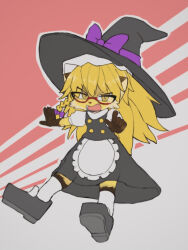 Rule 34 | 1girl, animal ears, apron, black footwear, black hat, black skirt, black vest, blonde hair, blush, bow, braid, buttons, commentary request, cookie (touhou), flat chest, fox ears, fox girl, frilled apron, frills, full body, furrification, furry, furry female, hair bow, hat, hat bow, kanakamei1, kirisame marisa, long hair, looking at viewer, medium bangs, open mouth, pink background, pointing, pointing at viewer, puffy short sleeves, puffy sleeves, purple bow, shirt, shoes, short sleeves, single braid, skirt, skirt set, socks, solo, touhou, two-tone background, uzuki (cookie), v-shaped eyebrows, vest, waist apron, white apron, white background, white shirt, white socks, witch hat, yellow eyes