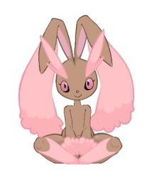 Rule 34 | 1girl, alternate color, animal ears, box (hajimeyou654), closed mouth, creatures (company), female focus, full body, furry, furry female, game freak, gen 4 pokemon, happy, highres, indian style, jpeg artifacts, looking at viewer, lopunny, navel, nintendo, pink eyes, pokemon, pokemon (creature), rabbit ears, shiny pokemon, simple background, sitting, smile, solo, v arms, white background