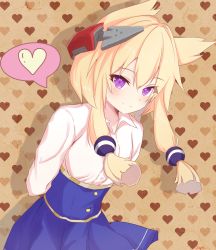 Rule 34 | 1girl, animal ears, arms behind back, azur lane, blonde hair, breasts, closed mouth, headgear, heart, highres, long sleeves, looking at viewer, purple eyes, shirt, skirt, small breasts, smile, solo, speech bubble, twintails, vayneeeee, warspite (azur lane), white shirt