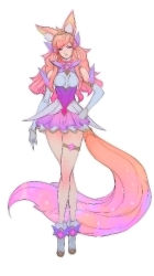 Rule 34 | 1girl, ahri (league of legends), alternate costume, alternate eye color, alternate hair color, animal ears, boots, breasts, choker, detached sleeves, fox ears, fox tail, hair ornament, hairband, highres, league of legends, legs, long hair, long legs, magical girl, multiple tails, skirt, star guardian (league of legends), star guardian ahri, tail, thigh boots, thighhighs, thighs