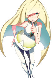 Rule 34 | 10s, 1girl, ;o, absurdres, bare arms, bare shoulders, blue hair, ceda (dace), clothes pull, creatures (company), dress, foreshortening, game freak, gem, green eyes, green gemstone, highres, long hair, looking at viewer, lusamine (pokemon), multicolored hair, nintendo, one eye closed, pantyhose, pantyhose pull, parted lips, pokemon, pokemon sm, shoes, simple background, sleeveless, sleeveless dress, solo, standing, two-tone hair, very long hair, white background, white dress, white footwear, white pantyhose