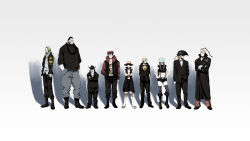 Rule 34 | 1girl, 6+boys, basil hawkins, belt, boots, capone gang bege, captain (drawfag), cigar, eustass kid, everyone, formal, full body, ghost in the shell, ghost in the shell lineup, ghost in the shell stand alone complex, glasses, hat, highres, iridori, jacket, jewelry, jewelry bonney, lace, lineup, monkey d. luffy, multiple boys, necklace, one piece, orange hair, parody, patterned legwear, pirate, red hair, sandals, scratchmen apoo, standing, straw hat, supernova, suspenders, third-party edit, trafalgar law, urouge, x drake