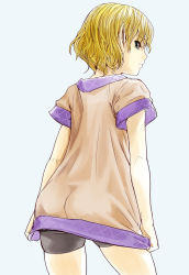 Rule 34 | 1girl, ass, bad id, bad pixiv id, bike shorts, blonde hair, female focus, from behind, green eyes, looking back, mizuhashi parsee, pointy ears, shiba itsuki, shirt tug, short hair, simple background, sketch, solo, touhou, white background