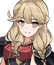 Rule 34 | 1girl, absurdres, armor, bow, braid, breastplate, brown eyes, brown hair, faye (fire emblem), fire emblem, fire emblem echoes: shadows of valentia, fire emblem heroes, hair bow, highres, long hair, looking at viewer, nintendo, official alternate costume, pink bow, shoulder armor, simple background, smile, solo, tavi (hosheezus), twin braids, twintails, upper body, white background