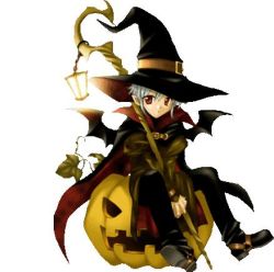 Rule 34 | androgynous, bat wings, black footwear, black pants, boots, cape, full body, gender request, halloween, hat, jack-o&#039;-lantern, leaf, lowres, pants, plant, pointy ears, popped collar, pumpkin, red eyes, shoes, silver hair, simple background, solo, staff, vines, wings, witch, witch hat