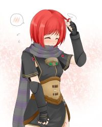 Rule 34 | 1girl, bad id, bad pixiv id, breasts, fingerless gloves, gloves, nel zelpher, red hair, scarf, short hair, solo, star ocean, star ocean till the end of time, tattoo