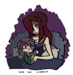 Rule 34 | 2girls, bed, blush stickers, book, breasts, cleavage, crazy eyes, drooling, gats (nougats), hair over one eye, hug, large breasts, long hair, looking at viewer, multiple girls, nightgown, open book, parasoul (skullgirls), pillow, pink hair, reading, red eyes, red hair, short hair, siblings, sidelocks, sisters, skullgirls, smile, umbrella (skullgirls), x x, yandere, yellow eyes