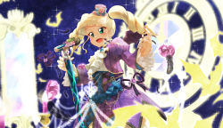 Rule 34 | 1girl, absurdres, aikatsu!, aikatsu! (series), analog clock, aqua eyes, ascot, bat (animal), bat earrings, bat wings, belt, black belt, black feathers, black ribbon, blue bow, blue dress, blunt bangs, blush, bow, brooch, candle, clock, dress, drill hair, earrings, fang, feathers, fleur-de-lis, floating hair, floral print, flower, frilled dress, frilled sleeves, frills, gem, gothic lolita, green flower, green rose, hat, hat bow, hat flower, heart, highres, huge filesize, idol, jacket, jewelry, juliet sleeves, lolita fashion, long sleeves, looking at viewer, microphone, microphone stand, mini hat, mirror, multicolored clothes, multicolored dress, music, nail polish, open mouth, pink flower, pink rose, puffy sleeves, purple dress, purple jacket, purple nails, ribbon, roman numeral, rose, rose print, shiny skin, singing, smug, solo, sparkle, stage, taiyaki29, todo yurika, twin drills, upper body, v-shaped eyebrows, white hair, wings