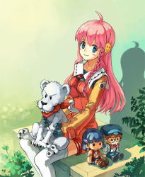 Rule 34 | 00s, 1990s (style), 1girl, braid, character doll, chibi, company connection, crossover, doll, fushigi no umi no nadia, gainax, jean roque lartigue, jean roque raltique, king (nadia), lion, nadia la arwall, nono (top wo nerae 2!), romper, side braid, solo, thighhighs, tiv, top wo nerae 2!