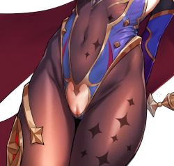 Rule 34 | 1girl, aqua eyes, blue leotard, blush, bodystocking, bodysuit, bodysuit under clothes, cameltoe, cape, character name, cleft of venus, closed mouth, covered navel, earrings, genshin impact, hat, hat ornament, highleg, highleg leotard, highres, jewelry, leotard, long hair, looking at viewer, mona (genshin impact), navel, ogre (illustogre), outdoors, pantyhose, purple cape, purple hat, pussy, pussy cutout, pussy peek, revealing clothes, revision, see-through, solo, standing, star (symbol), star earrings, thighlet, twintails, witch hat, wizard hat