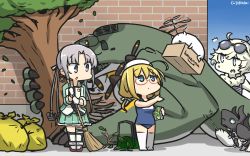 Rule 34 | 3girls, ^^^, ahoge, akitsushima (kancolle), amazon (company), anchor, blonde hair, brand name imitation, brick wall, commentary request, dated, enemy lifebuoy (kancolle), eyewear on head, full body, glasses, green eyes, green skirt, grey hair, hair ornament, hair ribbon, hamu koutarou, hat, highres, i-8 (kancolle), kantai collection, long hair, low twintails, military, military uniform, mini hat, multiple girls, name tag, nishikitaitei-chan, one-hour drawing challenge, one-piece swimsuit, peaked cap, pleated skirt, propeller, pt imp group, purple eyes, red-framed eyewear, ribbon, school swimsuit, semi-rimless eyewear, side ponytail, sidelocks, skirt, standing, sunglasses, supply depot princess, swimsuit, thighhighs, translation request, trash bag, twintails, under-rim eyewear, uniform, white legwear
