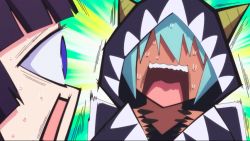 Rule 34 | 10s, 2girls, animated, animated gif, blue eyes, cyclops, hood, lilith (monster musume), manako, monster girl, monster musume no iru nichijou, multiple girls, one-eyed, open mouth, scared, screaming, standing