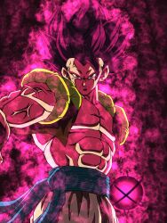 Rule 34 | 1boy, abs, absurdres, anger vein, aura, commentary request, dragon ball, dragon ball super, earrings, energy ball, frown, gogeta, highres, hiro (udkod1ezlyi2flo), jewelry, male focus, metamoran vest, muscular, muscular male, no eyebrows, purple eyes, purple hair, serious, single earring, solo, ultra ego (dragon ball), upper body