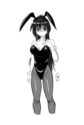 Rule 34 | 1girl, animal ears, breasts, commentary, english commentary, fake animal ears, greyscale, highres, large breasts, leotard, long hair, monochrome, noihara himari, omamori himari, pantyhose, playboy bunny, ponytail, rabbit ears, solo, standing, strapless, strapless leotard, veko draw friendo, very long hair, wrist cuffs