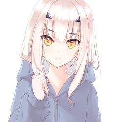 Rule 34 | 1girl, breasts, melusine (fate), fate/grand order, fate (series), forked eyebrows, grey jacket, hood, hooded jacket, jacket, long hair, long sleeves, looking at viewer, parted lips, sidelocks, small breasts, solo, tohoho (hoshinoyami), white hair, yellow eyes, zipper