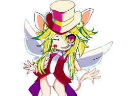 Rule 34 | 1girl, animal ears, blush stickers, breasts, green hair, hat, highres, leotard, mad rat dead, mouse (animal), mouse ears, mouse girl, mouse tail, nippon ichi, rat god, red eyes, tail, top hat, wings, wrist cuffs