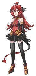 Rule 34 | 1girl, ahoge, armlet, bare shoulders, black thighhighs, boots, bracelet, breasts, demon girl, demon tail, elbow gloves, gloves, high heels, highres, horns, jewelry, long hair, maou beluzel, matsuda yuusuke, miniskirt, necklace, necktie, original, red eyes, red hair, shoes, skirt, smile, solo, standing, tail, thighhighs, very long hair, white background, yuusha to maou, zettai ryouiki
