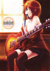 Rule 34 | 1boy, absurdres, brown hair, guitar, highres, instrument, male focus, mouth hold, necktie, nipples, oto nyan, scan, shiizaki hinaki, sitting, solo, thighhighs, trap, undressing