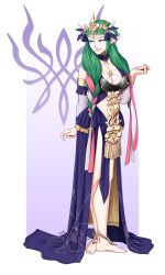 Rule 34 | 1girl, absurdres, alternate age, anklet, barefoot, breasts, cleavage, fire emblem, fire emblem: three houses, green eyes, green hair, highres, jewelry, multicolored hair, nintendo, pointy ears, solo, sothis (fire emblem)