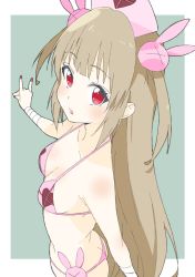 Rule 34 | 1girl, absurdres, bad id, bad twitter id, bandages, bikini, blush, breasts, butt crack, collarbone, donguri suzume, fox shadow puppet, from above, from side, hair ornament, hat, highres, light brown hair, long hair, looking at viewer, natori sana, nurse cap, open mouth, pink bikini, pink hat, rabbit hair ornament, red eyes, sana channel, sideboob, swimsuit, two side up, very long hair, virtual youtuber