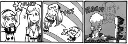 Rule 34 | 2girls, 3koma, :d, ^ ^, closed eyes, comic, drag-on dragoon, drag-on dragoon 3, explosion, closed eyes, flower, greyscale, hugging own legs, long hair, monochrome, multiple girls, one (drag-on dragoon), one eye closed, open mouth, setz, smile, sound effects, thumbs up, tossing, what, zero (drag-on dragoon)