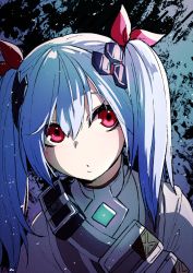 Rule 34 | 1girl, :o, blue hair, colphne (girls&#039; frontline 2), commentary, commission, english commentary, gamingpotete, girls&#039; frontline, girls&#039; frontline 2: exilium, hair between eyes, hair ornament, hair ribbon, looking at viewer, red eyes, ribbon, skeb commission, solo, twintails, upper body