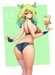 Rule 34 | 1girl, antlers, apple, ass, asymmetrical legwear, bra, braid, braided bangs, branch, breasts, ceres fauna, fingerless gloves, flower, food, fruit, gloves, golden apple, green hair, hair flower, hair ornament, highres, hololive, hololive english, horns, kneepits, large breasts, leaf hair ornament, lingerie, long hair, looking back, mole, mole under eye, notte, panties, single braid, smile, solo, thighhighs, underwear, underwear only, virtual youtuber, white thighhighs, yellow eyes