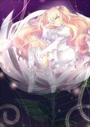 Rule 34 | 1girl, boots, cross-laced footwear, doll joints, dress, eyepatch, flower, frills, grin, hair flower, hair ornament, high heels, joints, kirakishou, long hair, long sleeves, mary (14476764), pink hair, puffy sleeves, rose, rozen maiden, shoes, silk, sitting, smile, solo, spider web, thorns, very long hair, white dress, yellow eyes
