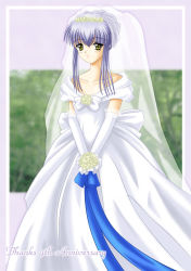 Rule 34 | blue hair, dress, hoshino ruri, kidou senkan nadesico, wedding dress, yellow eyes
