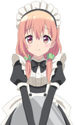 Rule 34 | 10s, 1girl, apron, brown eyes, brown hair, cp9a, hinako note, long hair, looking at viewer, low twintails, maid, maid apron, maid headdress, pink hair, sakuragi hinako, simple background, solo, twintails, white background