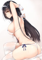 Rule 34 | 1girl, adjusting clothes, adjusting swimsuit, armpits, ass, bikini, black hair, breasts, from side, girls&#039; frontline, hairband, highres, large breasts, long hair, looking at viewer, neneru, official alternate costume, revision, see-through, side-tie bikini bottom, sideboob, sitting, smile, solo, swimsuit, thighhighs, thighs, type 95 (girls&#039; frontline), type 95 (summer cicada) (girls&#039; frontline), underboob, white background, white bikini, white thighhighs, yellow eyes