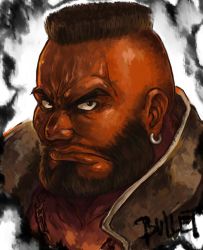 Rule 34 | 1990s (style), 1boy, artist request, barret wallace, chain, dark-skinned male, dark skin, facial hair, final fantasy, final fantasy vii, looking at viewer, male focus, retro artstyle, solo