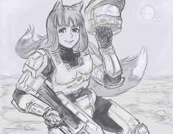 Rule 34 | 1girl, armor, bb (baalbuddy), female focus, halo (game), holo, monochrome, solo, spice and wolf