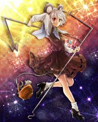 Rule 34 | 1girl, animal ears, basket, grey hair, highres, mouse (animal), mouse ears, mouse tail, nazrin, pendulum, red eyes, rod, short hair, soushi (shio040), tail, touhou