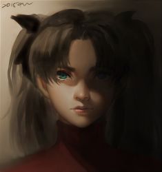 Rule 34 | 1girl, blue eyes, brown hair, fate/stay night, fate (series), k.c, portrait, realistic, solo, tohsaka rin, two side up