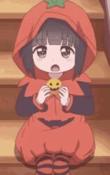 Rule 34 | 1girl, animated, animated gif, anime screenshot, cookie, costume, eating, food, halloween, matsumoto yuuna, screencap, solo, watashi ni tenshi ga maiorita!