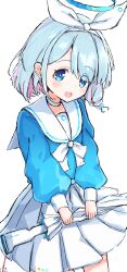 Rule 34 | 1girl, absurdres, arona (blue archive), blue archive, blue eyes, blue hair, blue halo, blue shirt, blush, caffeinechara, choker, colored inner hair, commentary request, hair ribbon, halo, highres, holding, holding umbrella, long sleeves, looking at viewer, multicolored hair, open mouth, pink hair, pleated skirt, ribbon, sailor collar, shirt, short hair, simple background, skirt, smile, solo, umbrella, upper body, white background, white choker, white ribbon, white sailor collar, white skirt