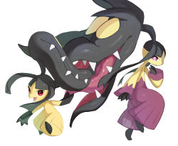 Rule 34 | bright pupils, closed mouth, commentary request, creatures (company), from side, game freak, gen 3 pokemon, hand up, highres, horezai, mawile, mega mawile, mega pokemon, nintendo, open mouth, pokemon, pokemon (creature), purple eyes, red eyes, saliva, simple background, smile, tongue, white background, white pupils