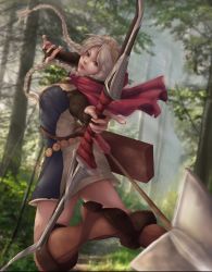 Rule 34 | 1girl, aiming, aiming at viewer, arrow (projectile), bad id, bad tumblr id, belt, blue eyes, boots, bow (weapon), braid, breasts, bridal gauntlets, capelet, closed mouth, fire emblem, fire emblem fates, forest, hairband, holding, holding bow (weapon), holding weapon, hood, hood down, hooded capelet, leather, leather boots, leather strap, low twintails, medium breasts, nature, nina (fire emblem), nintendo, outdoors, parted bangs, red hood, saerinn, tree, twin braids, twintails, weapon, white hair, white hairband