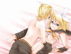 Rule 34 | 1boy, 1girl, asagi (seal47), blonde hair, blue eyes, blush, grabbing another&#039;s breast, breasts, brother and sister, censored, clothes lift, grabbing, hair ribbon, holding hands, hetero, incest, interlocked fingers, kagamine len, kagamine rin, missionary, mosaic censoring, nipples, ribbon, sex, shirt lift, short hair, siblings, small breasts, trembling, twincest, twins, vaginal, vocaloid