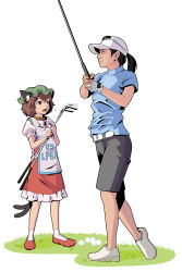 Rule 34 | 2girls, animal ears, black hair, brown hair, caddy, cat ears, cat girl, cat tail, character request, chen, female focus, golf, golf club, hat, miyazato ai, multiple girls, multiple tails, open mouth, pun, real life, shimouki izui, simple background, standing, sunglasses, tail, touhou