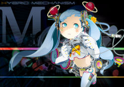 Rule 34 | 1girl, bad id, bad pixiv id, belt, blue eyes, blue hair, cable, controller, female focus, flower, game controller, hair flower, hair ornament, hatsune miku, hiroyuki takahashi, long hair, matching hair/eyes, midriff, playing games, solo, thighhighs, twintails, vocaloid