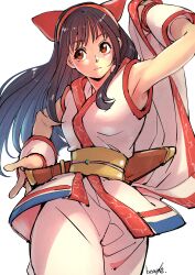 Rule 34 | 1girl, absurdres, ainu clothes, armpits, artist name, black hair, breasts, brown eyes, fingerless gloves, gloves, hair ribbon, highres, legs, long hair, looking at viewer, nakoruru, pants, ribbon, samurai spirits, small breasts, snk, solo, the king of fighters, thighs, weapon