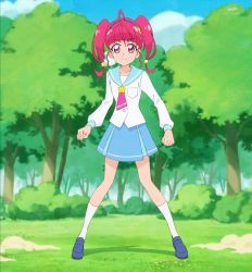Rule 34 | full body, highres, hoshina hikaru, pink eyes, pink hair, precure, school uniform, screencap, standing, star twinkle precure, stitched, third-party edit, twintails