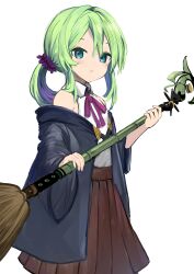 Rule 34 | 1girl, absurdres, green hair, highres, lime (grand chase), peno, sleeveless, white background, witch broom, wizard