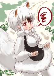 Rule 34 | 1girl, animal ear fluff, animal ears, blonde hair, bow, bowtie, breasts, brown eyes, center frills, dated, extra ears, frills, fur collar, hair between eyes, highres, kemono friends, large breasts, long sleeves, looking at viewer, nakashi masakumi, pantyhose, pout, short hair, sketch, solo, southern tamandua (kemono friends), spoken squiggle, squiggle, tamandua ears, tamandua tail, twitter username, underbust, white background, white bow, white bowtie, white pantyhose