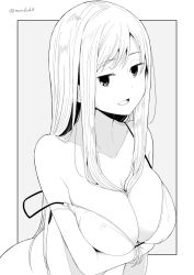 Rule 34 | 1girl, breasts, cleavage, greyscale, kichihachi, large breasts, long hair, monochrome, original, solo, swimsuit